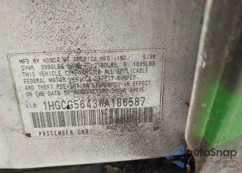 1998 Honda Accord Lx из США, поврежденный, VIN 1HGCG5643WA186587